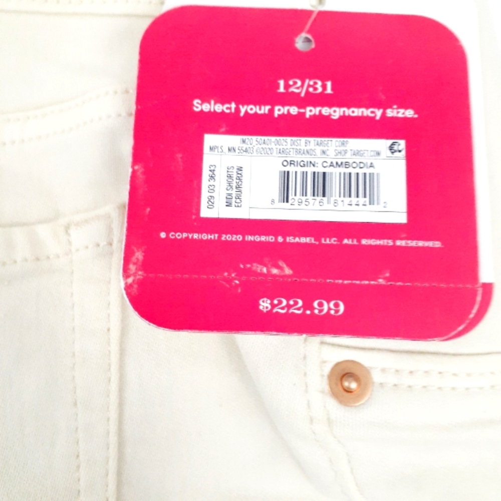 Isabel Maternity Midi Shorts With Expandable Side Panels Cream Sz 12/31 - Picture 8 of 8